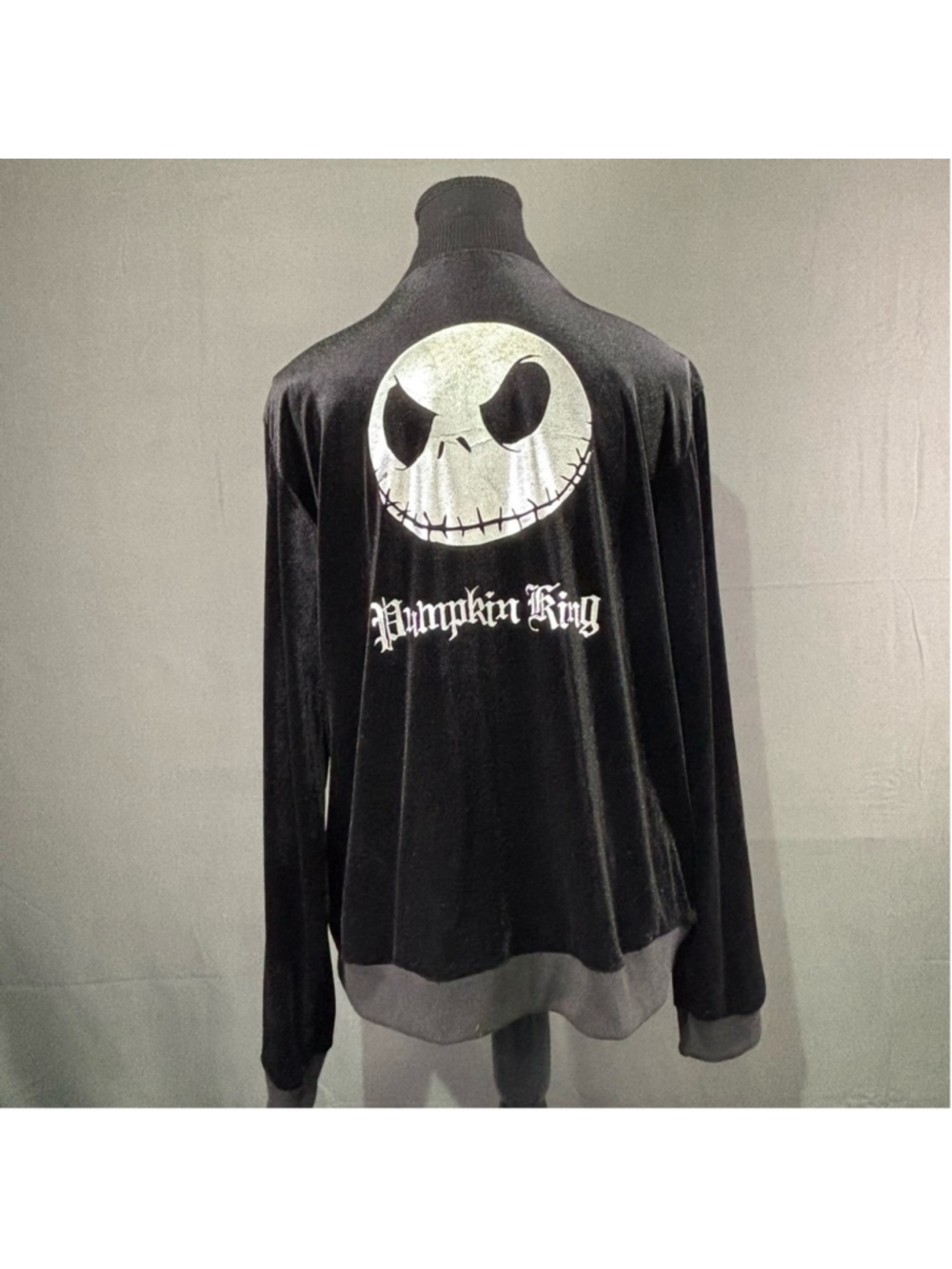 Disney Bomber Jacket Unisex XXL Velour Jack Skellington Goth Alt Halloween Black